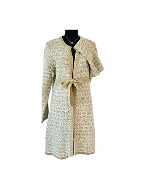 I.E. RELAXED ~ Beige/Gray/Cream Knit/Wool Long Open Front Cardigan with Belt